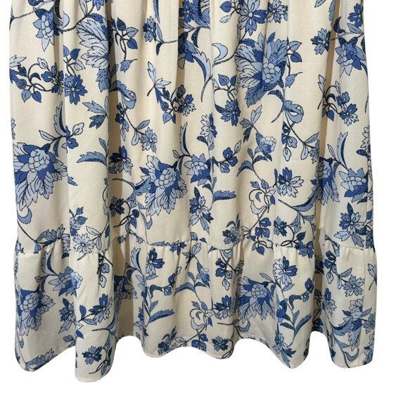 Love & Promises Blue & White Floral Dress with Short Ruffle Sleeves - Size Small - Picture 4 of 10